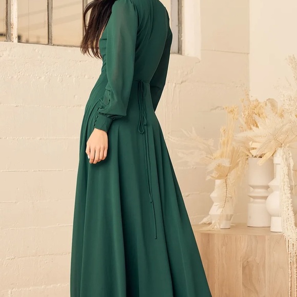 Forest Green Long Wrap Dress - Picture 3 of 6